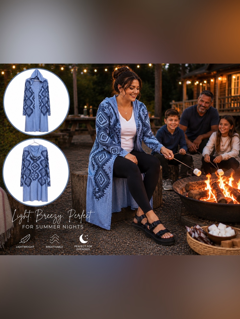 💙✨ POOF Hooded Duster Cardigan 1X Southwestern Boho Like New ✨💙